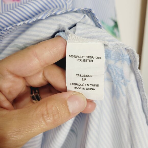 Another Story Womens Blue White Stripe Floral Print V-Neck High Low Blouse Small - Picture 7 of 10